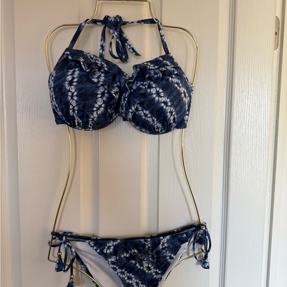 Blue and White Tie-Dye Bikini Set